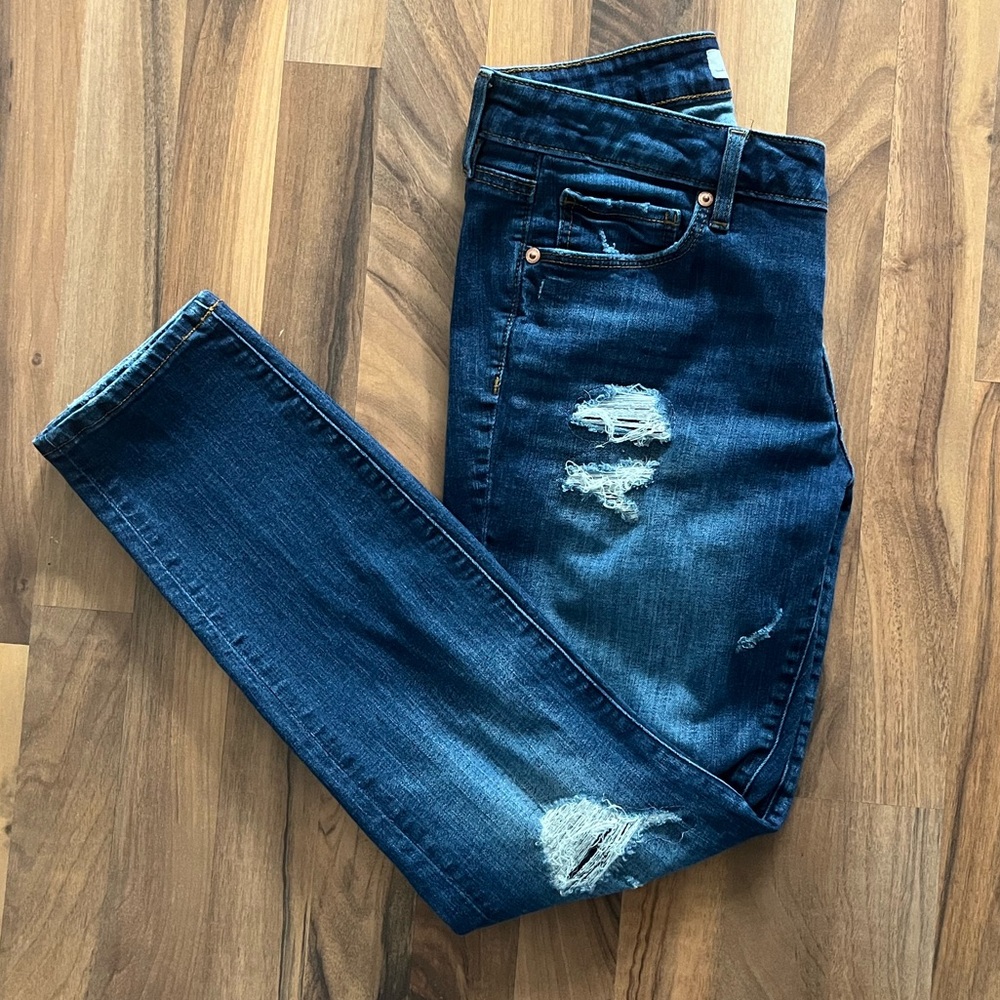 Loft Curvy Skinny Women's Distressed Blue Jeans